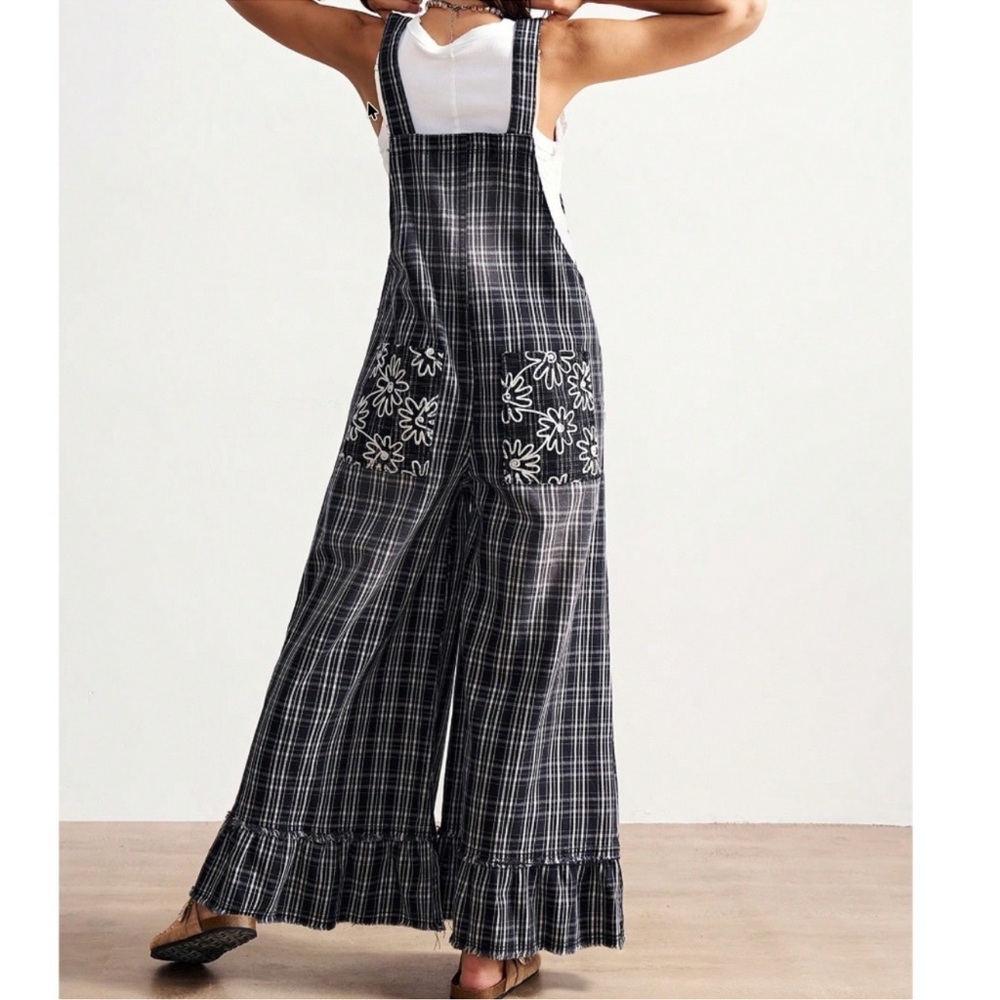 Bohemian Plaid Overalls Jumpsuit S M L XL